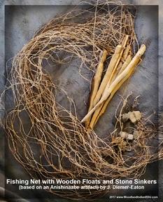 twined faux bark fiber net fishnet stone sinkers tumpline Ojibwe Anishinaabe artifacts