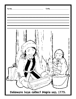 Native American Delaware Lenape Indian Maple Sugaring Coloring Page